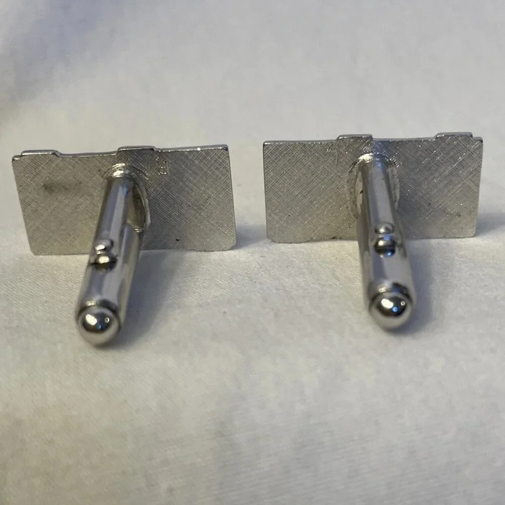 Vintage Anson Silver Tone Cufflinks Contrasting Textured and Smooth Diagonals